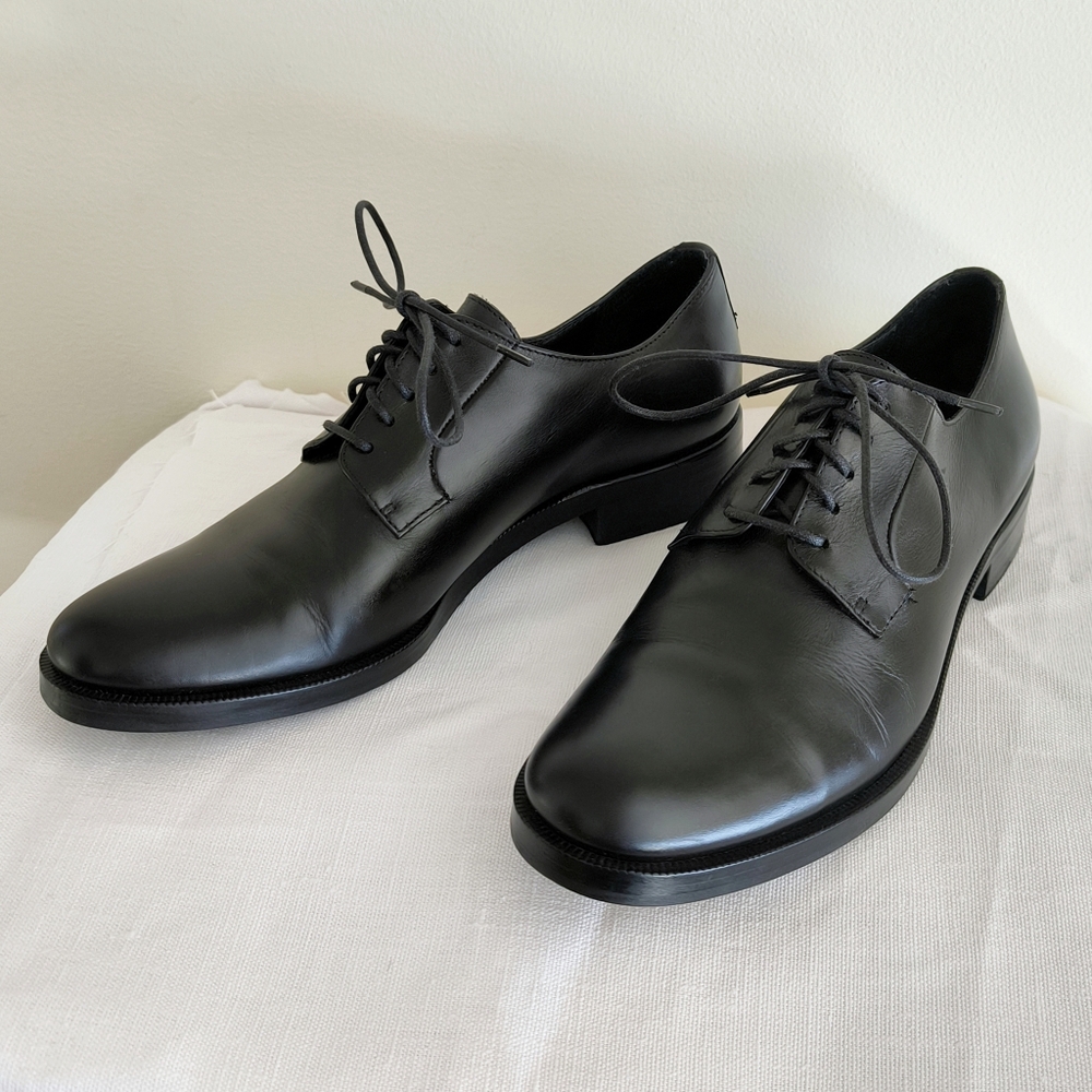 Jil Sander Black Leather Lace-Up Flats